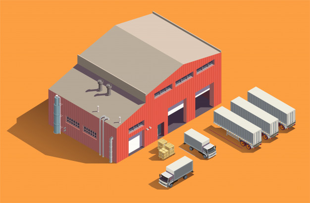 Qual a Vantagem de Alugar Galpão Lonado Para o seu Projeto? - Industrial Buildings Isometric Composition With Fabric Storage Shed Set Trucks With Containers Boxes 1284 31602